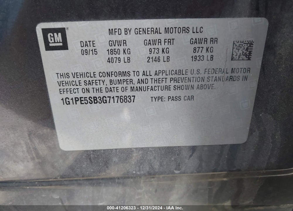 2016 CHEVROLET CRUZE LIMITED 1LT AUTO VIN: 1G1PE5SB3G7176837