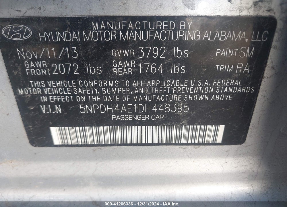 2013 HYUNDAI ELANTRA GLS VIN: 5NPDH4AE1DH448395
