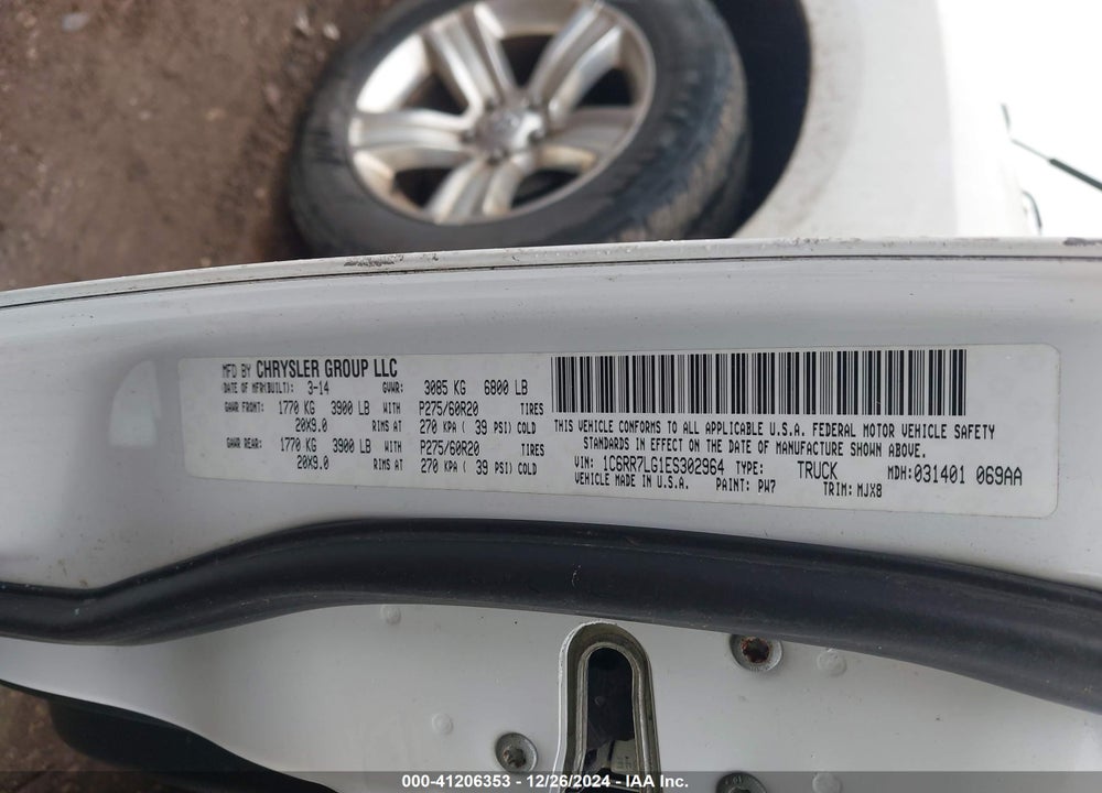 2014 RAM 1500 BIG HORN VIN: 1C6RR7LG1ES302964
