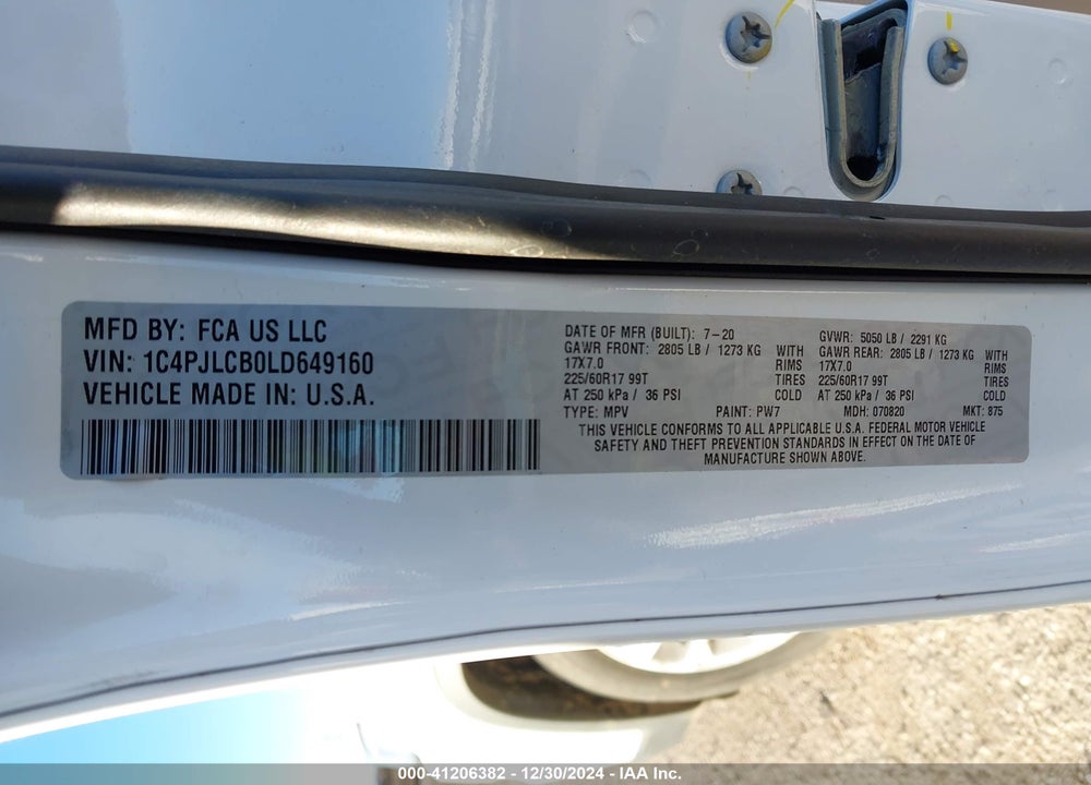 2020 JEEP CHEROKEE LATITUDE FWD VIN: 1C4PJLCB0LD649160