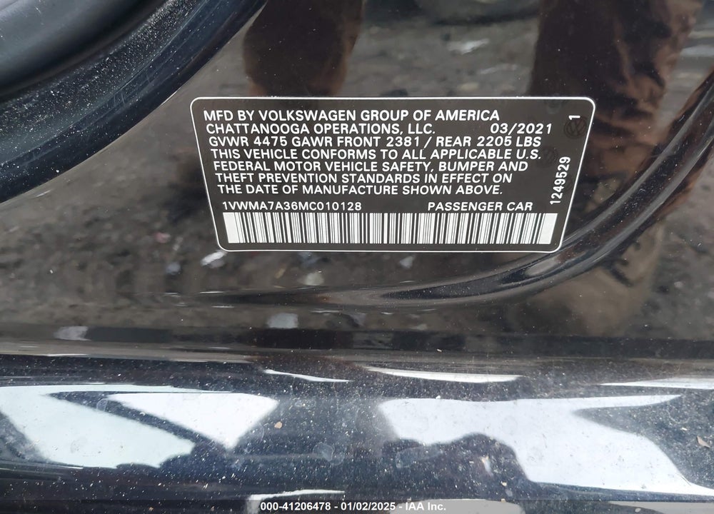 2021 VOLKSWAGEN PASSAT VIN: 1VWMA7A36MC010128
