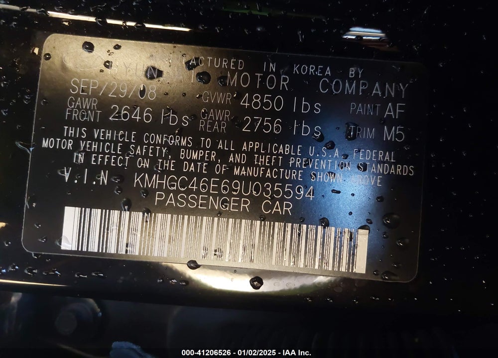 2009 HYUNDAI GENESIS VIN: KMHGC46E69U035594