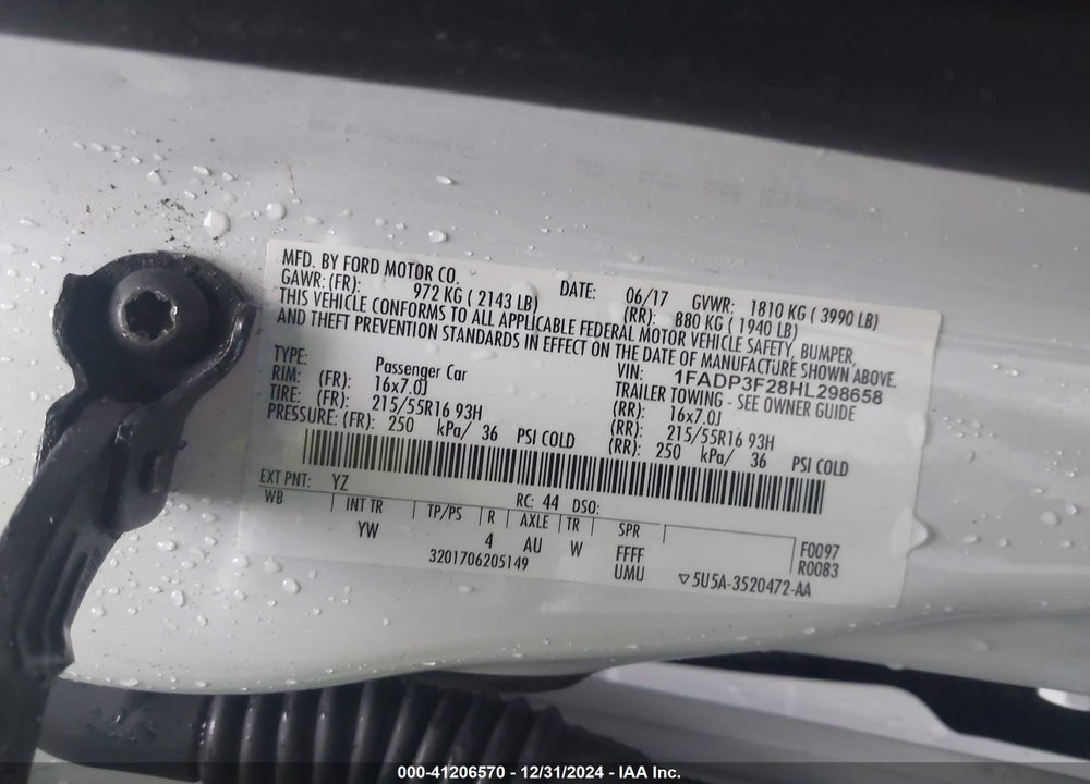 2017 FORD FOCUS SE VIN: 1FADP3F28HL298658