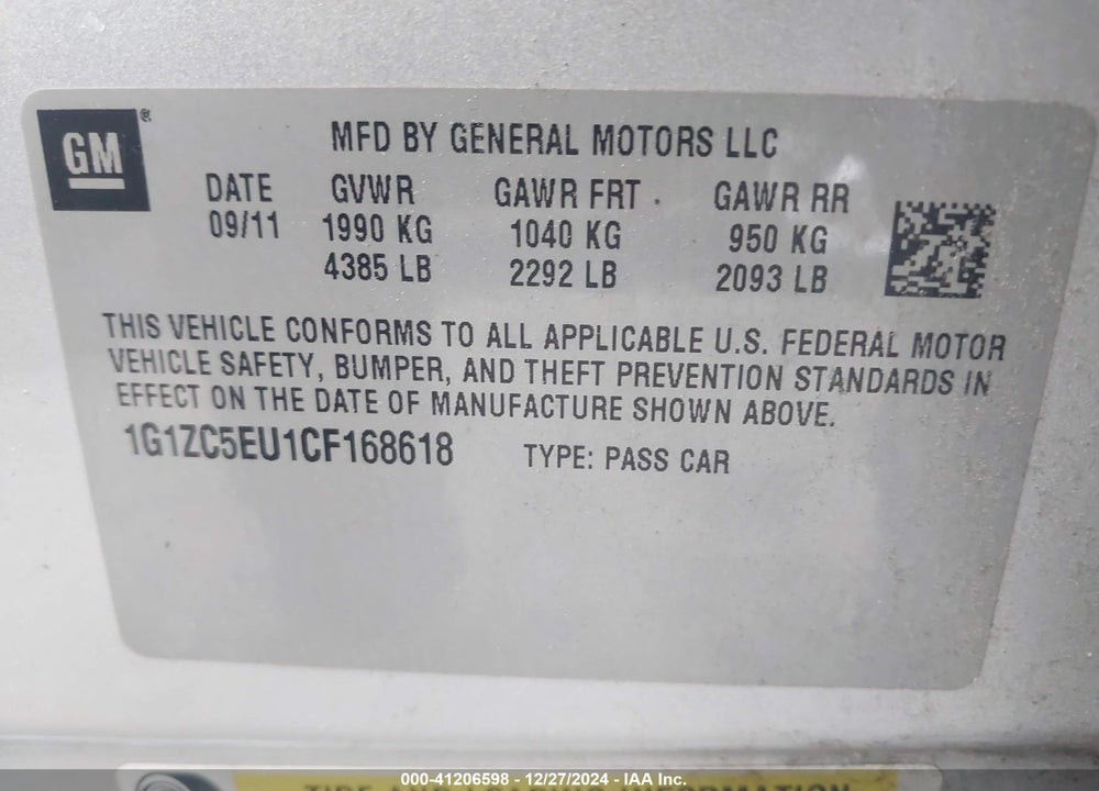2012 CHEVROLET MALIBU VIN: 1G1ZC5EU1CF168618