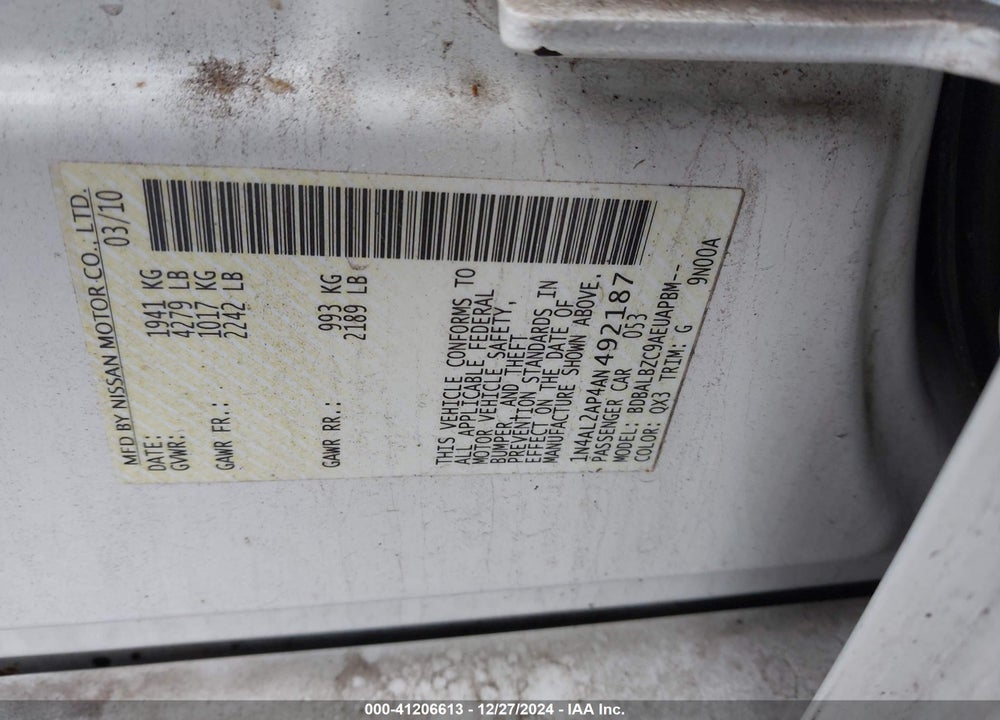2010 NISSAN ALTIMA VIN: 1N4AL2AP4AN492187