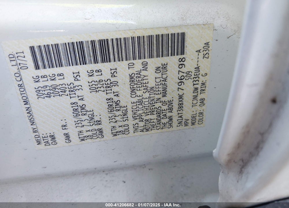 2021 NISSAN ROGUE SV INTELLIGENT AWD VIN: 5N1AT3BBXMC796798