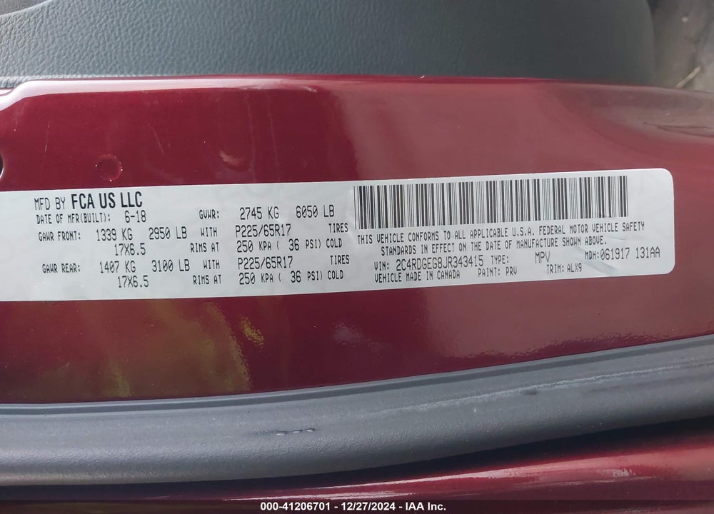2018 DODGE GRAND CARAVAN GT VIN: 2C4RDGEG8JR343415
