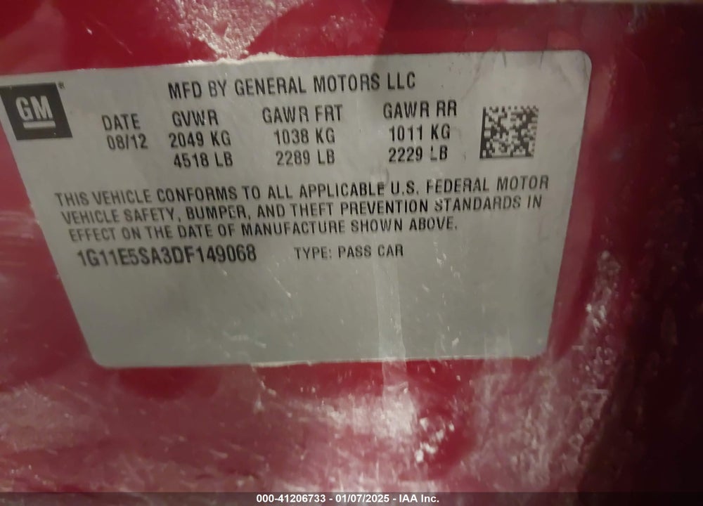 2013 CHEVROLET MALIBU VIN: 1G11E5SA3DF149068