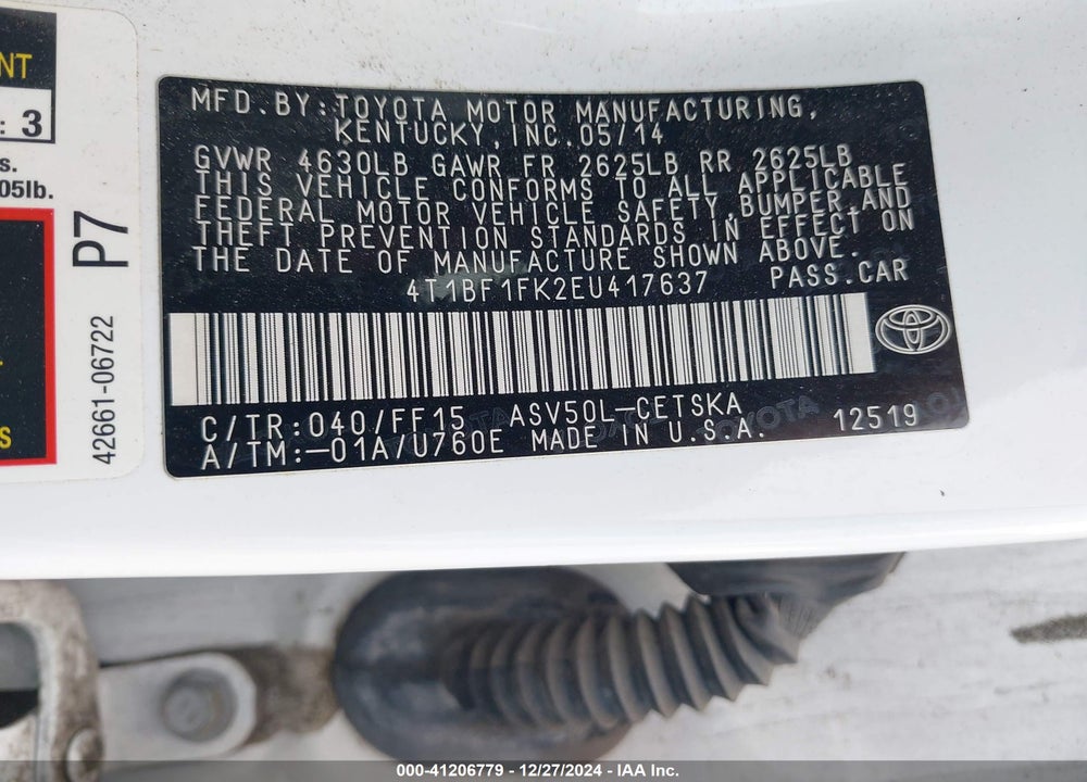 2014 TOYOTA CAMRY VIN: 4T1BF1FK2EU417637