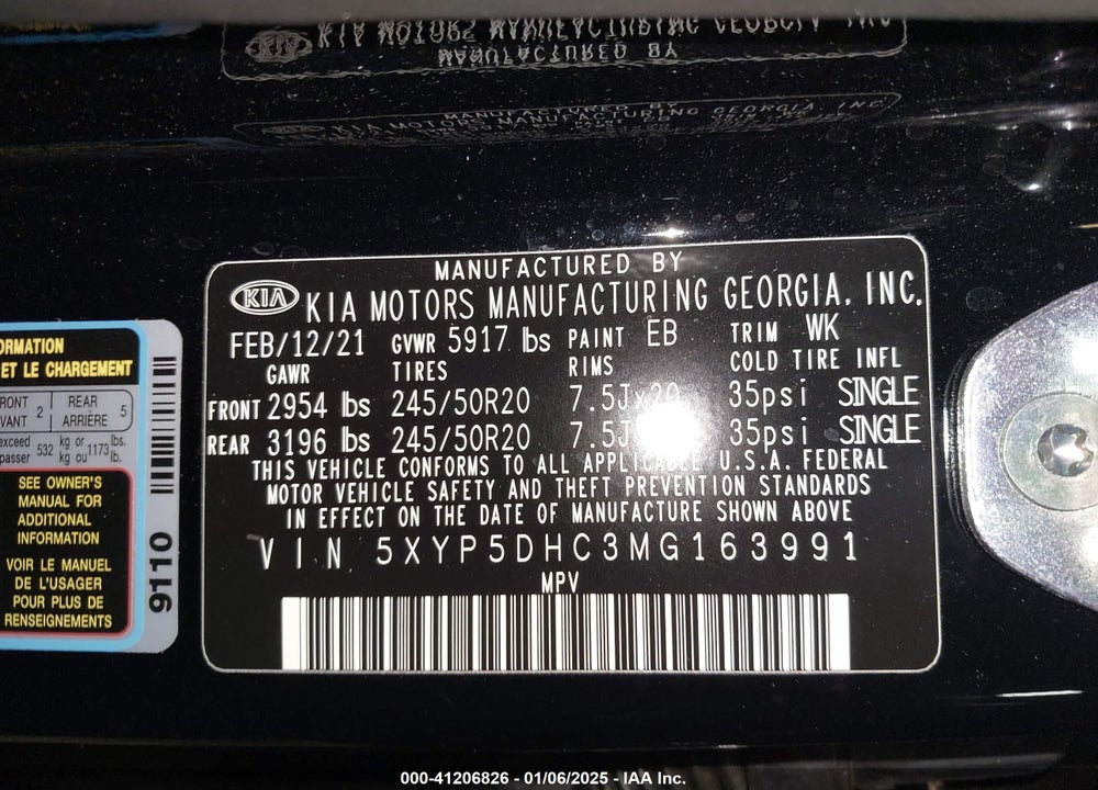 2021 KIA TELLURIDE SX VIN: 5XYP5DHC3MG163991