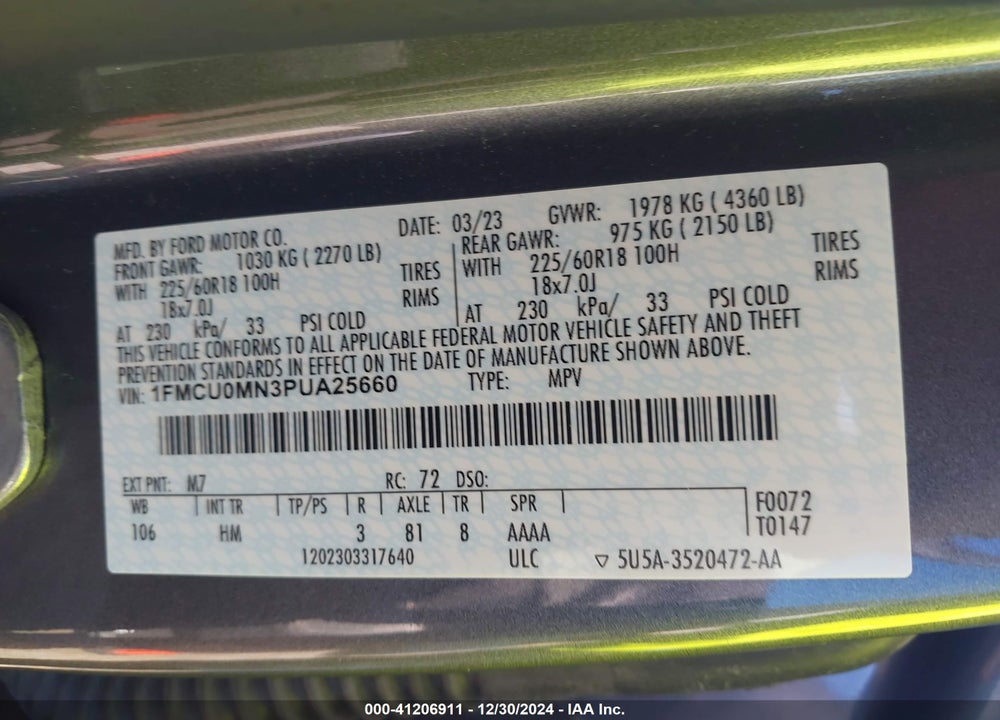 2023 FORD ESCAPE ST LINE VIN: 1FMCU0MN3PUA25660
