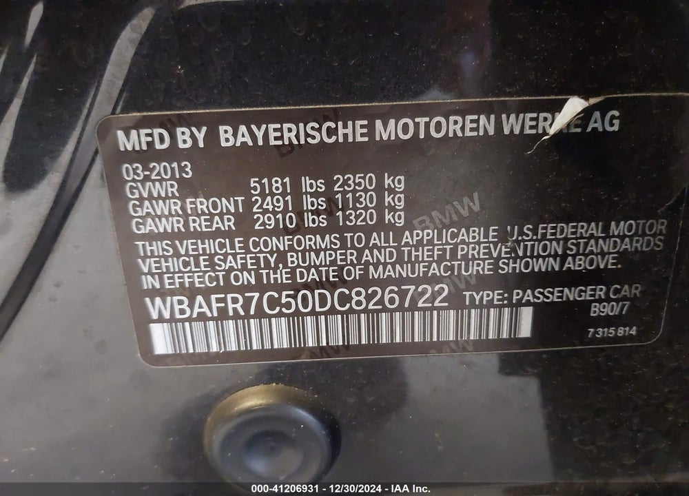 2013 BMW 535I VIN: WBAFR7C50DC826722