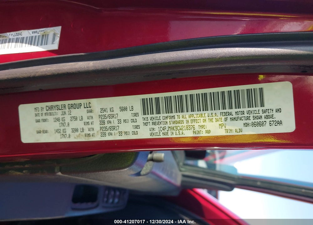 2012 JEEP LIBERTY SPORT VIN: 1C4PJMAK9CW218376