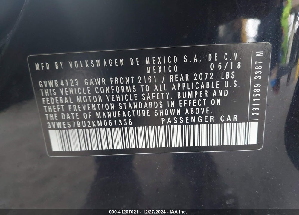2019 VOLKSWAGEN JETTA VIN: 3VWE57BU2KM051335