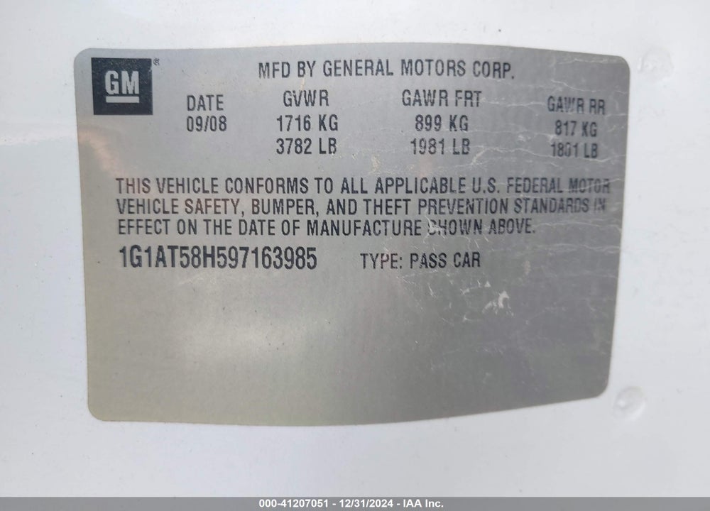 2009 CHEVROLET COBALT LT VIN: 1G1AT58H597163985