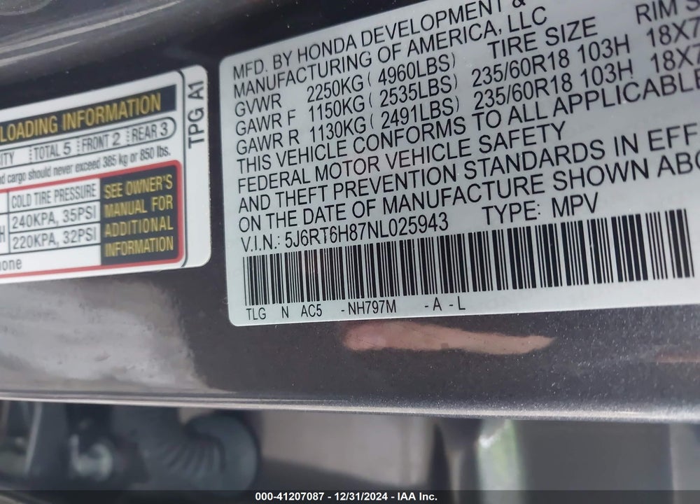 2022 HONDA CR-V HYBRID EX-L VIN: 5J6RT6H87NL025943