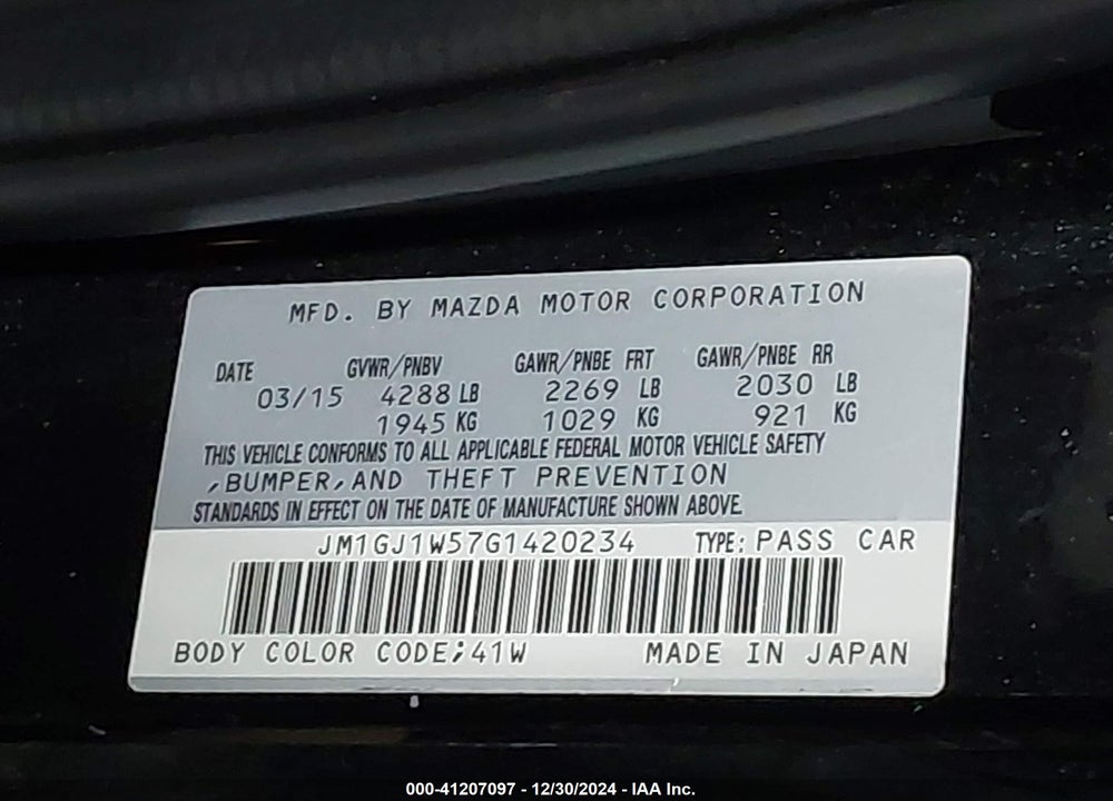 2016 MAZDA 6 I GRAND TOURING VIN: JM1GJ1W57G1420234