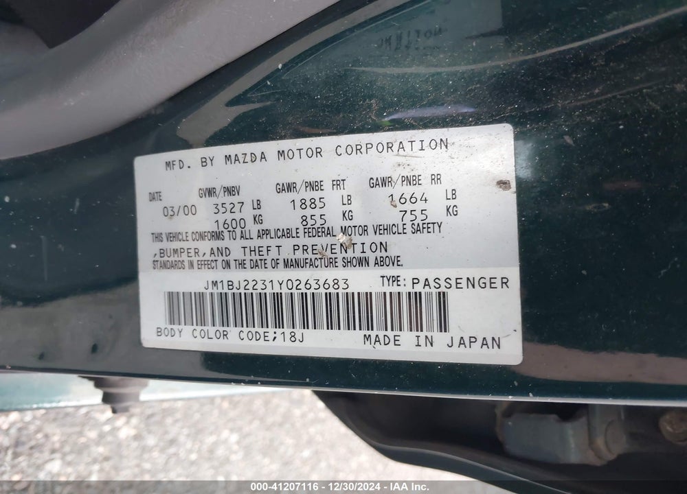 2000 MAZDA PROTEGE ES VIN: JM1BJ2231Y0263683