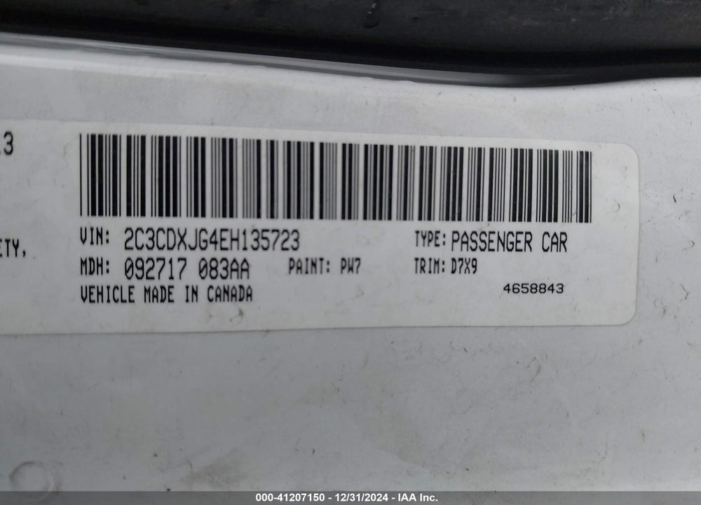 2014 DODGE CHARGER VIN: 2C3CDXJG4EH135723
