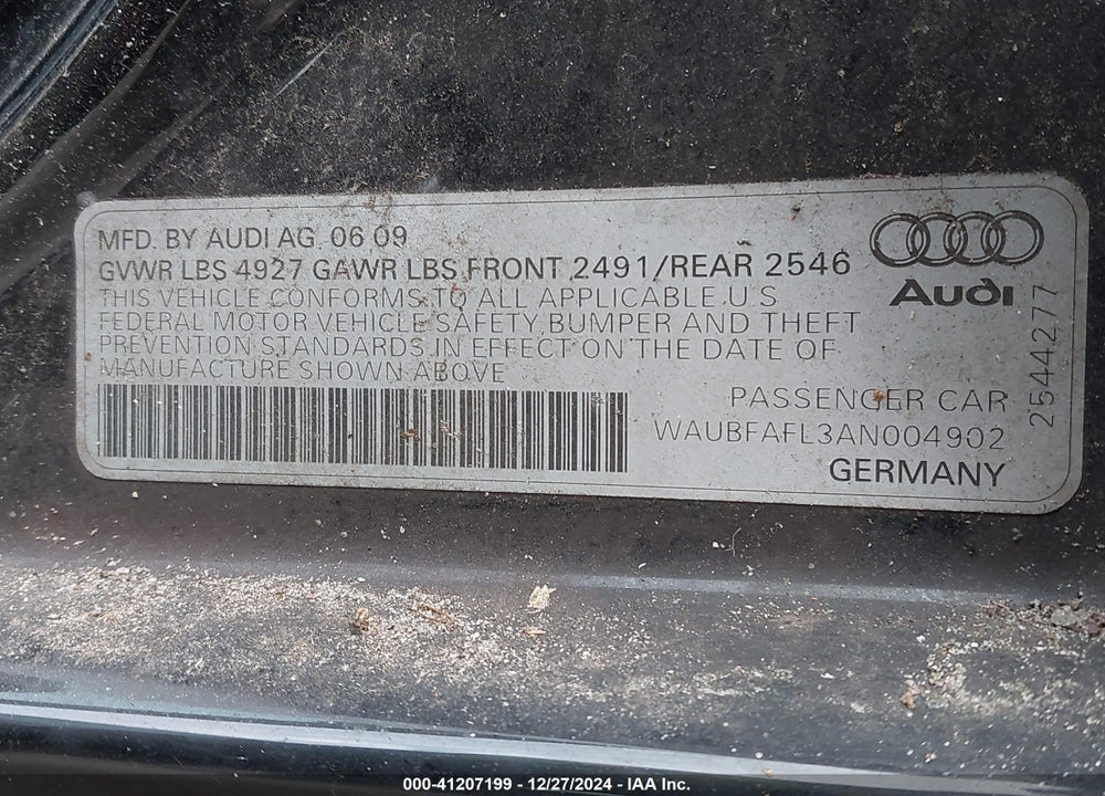 2010 AUDI A4 2.0T PREMIUM VIN: WAUBFAFL3AN004902