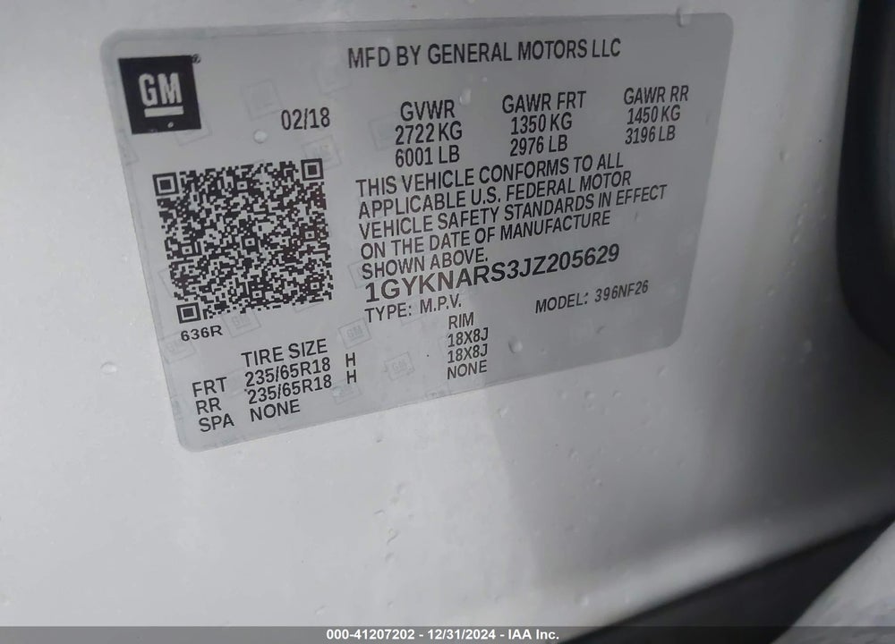 2018 CADILLAC XT5 STANDARD VIN: 1GYKNARS3JZ205629
