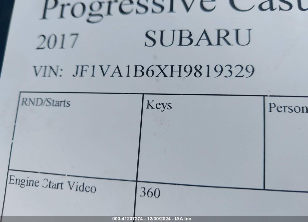 2017 SUBARU WRX VIN: JF1VA1B6XH9819329