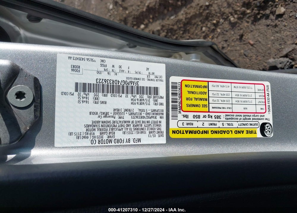 2013 FORD FUSION S VIN: 3FA6P0G74DR336223
