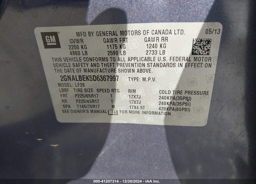 2013 CHEVROLET EQUINOX LS VIN: 2GNALBEK5D6367997