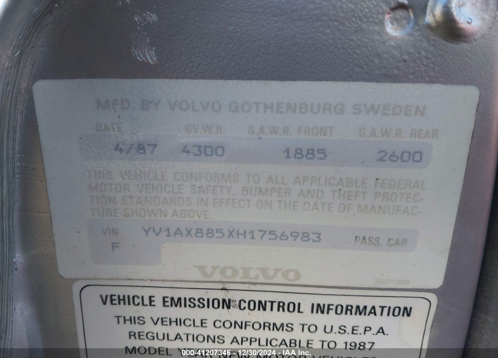 1987 VOLVO 245 DL/GL VIN: YV1AX885XH1756983