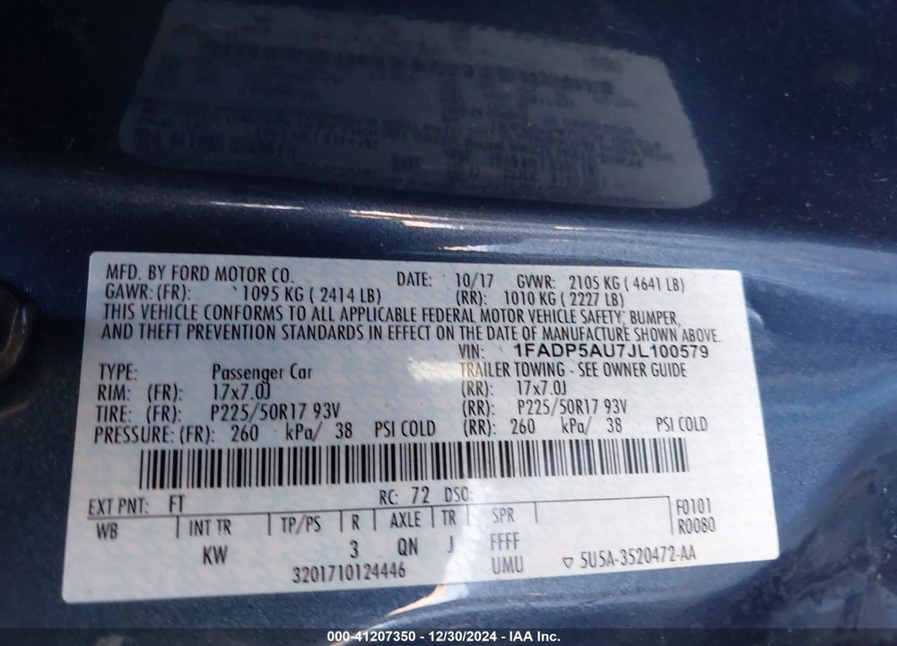 2018 FORD C-MAX HYBRID VIN: 1FADP5AU7JL100579