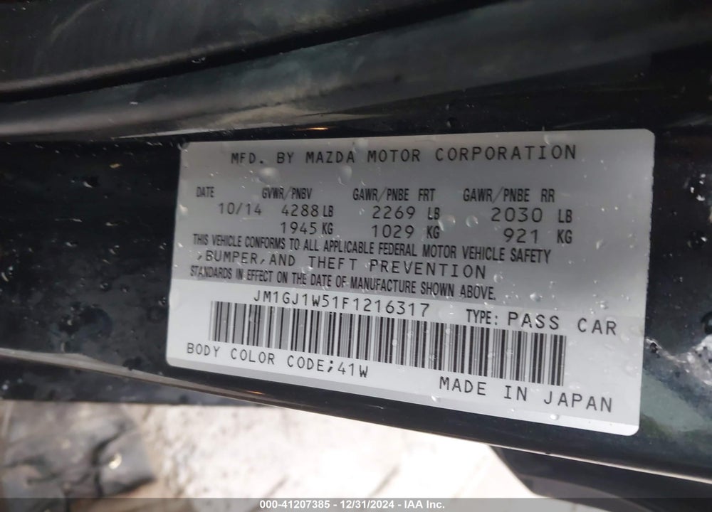 2015 MAZDA 6 I GRAND TOURING VIN: JM1GJ1W51F1216317