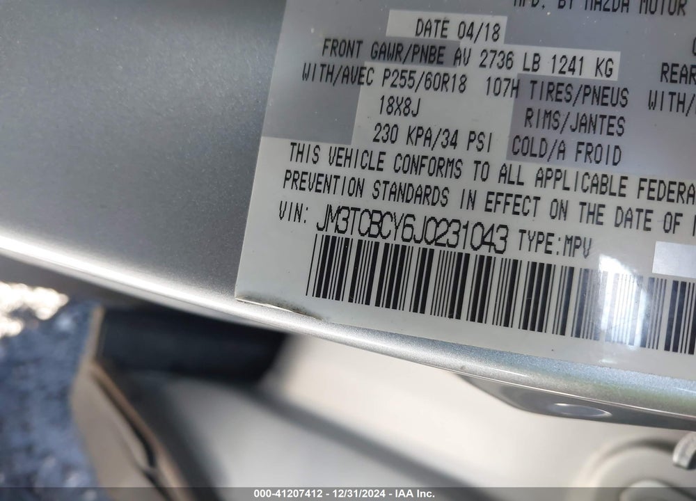 2018 MAZDA CX-9 TOURING VIN: JM3TCBCY6J0231043