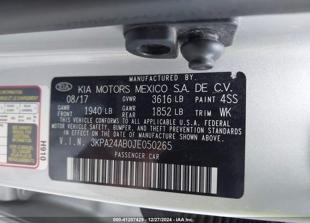 2018 KIA RIO VIN: 3KPA24AB0JE050265