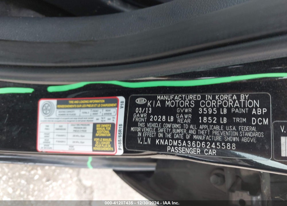 2013 KIA RIO LX VIN: KNADM5A36D6245588