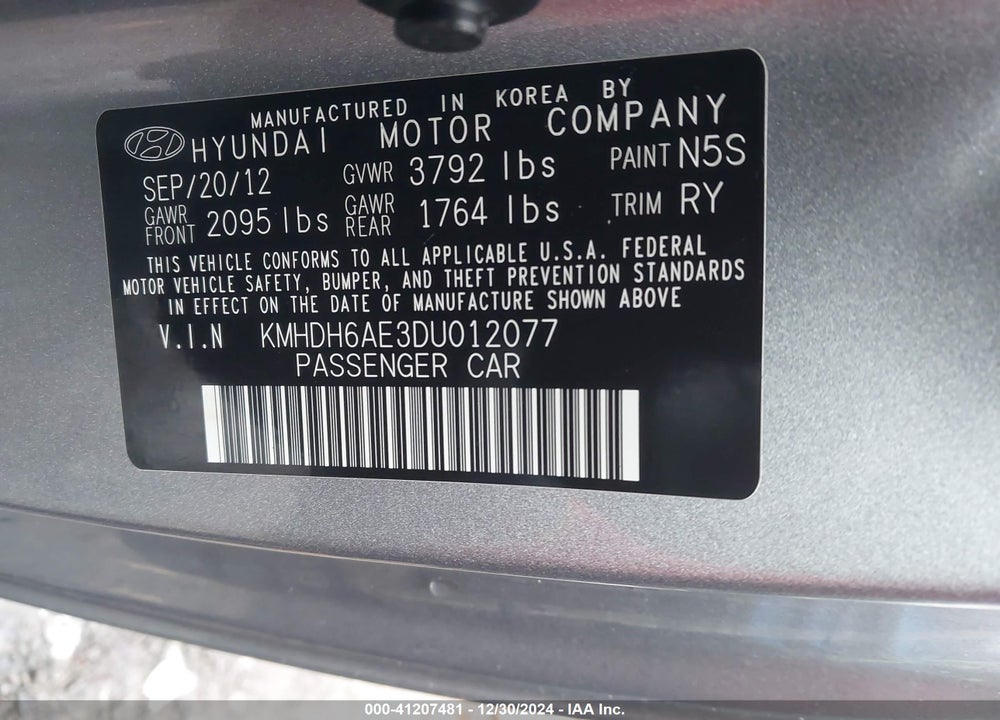 2013 HYUNDAI ELANTRA GS VIN: KMHDH6AE3DU012077