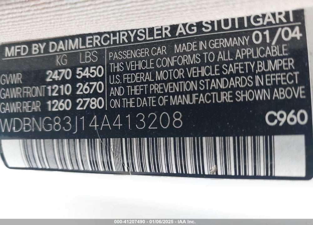 2004 MERCEDES-BENZ S 430 4MATIC VIN: WDBNG83J14A413208