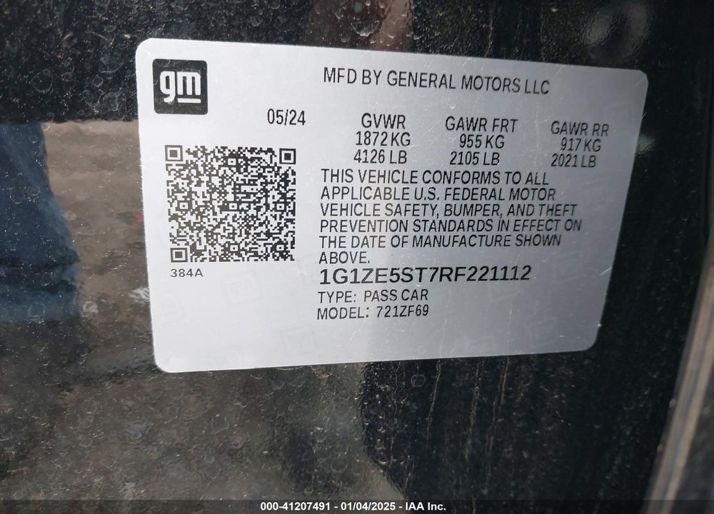 2024 CHEVROLET MALIBU FWD 2LT VIN: 1G1ZE5ST7RF221112