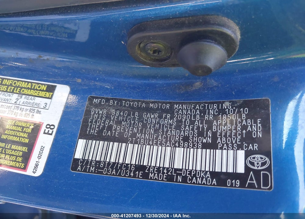 2010 TOYOTA COROLLA LE VIN: 2T1BU4EE5AC498938