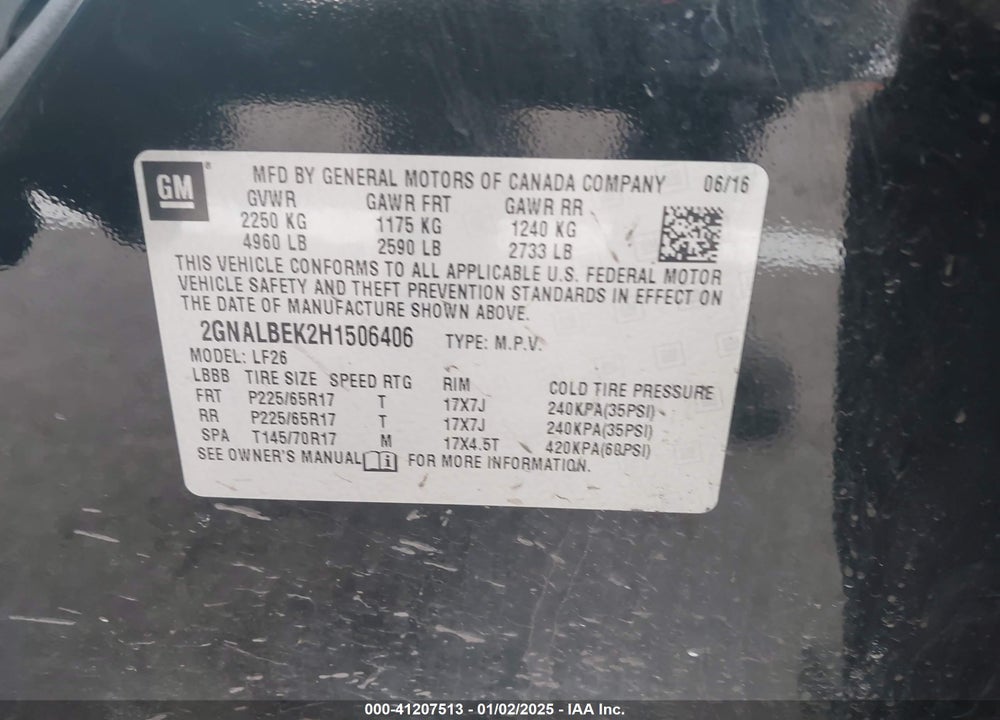2017 CHEVROLET EQUINOX LS VIN: 2GNALBEK2H1506406