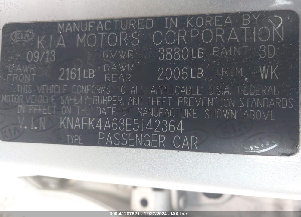 2014 KIA FORTE LX VIN: KNAFK4A63E5142364