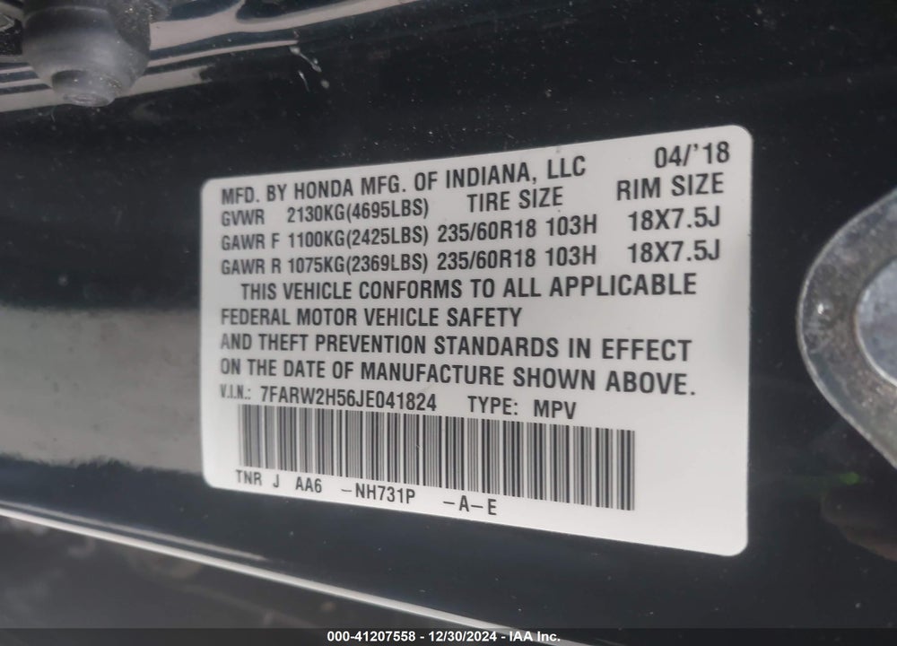 2018 HONDA CR-V EX VIN: 7FARW2H56JE041824