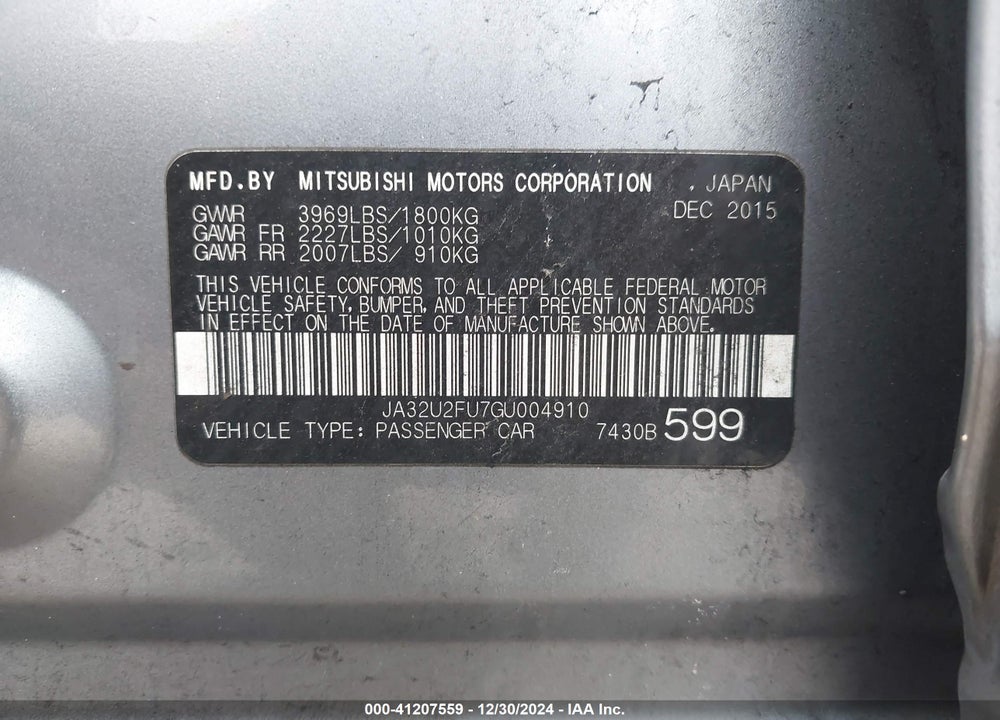 2016 MITSUBISHI LANCER VIN: JA32U2FU7GU004910