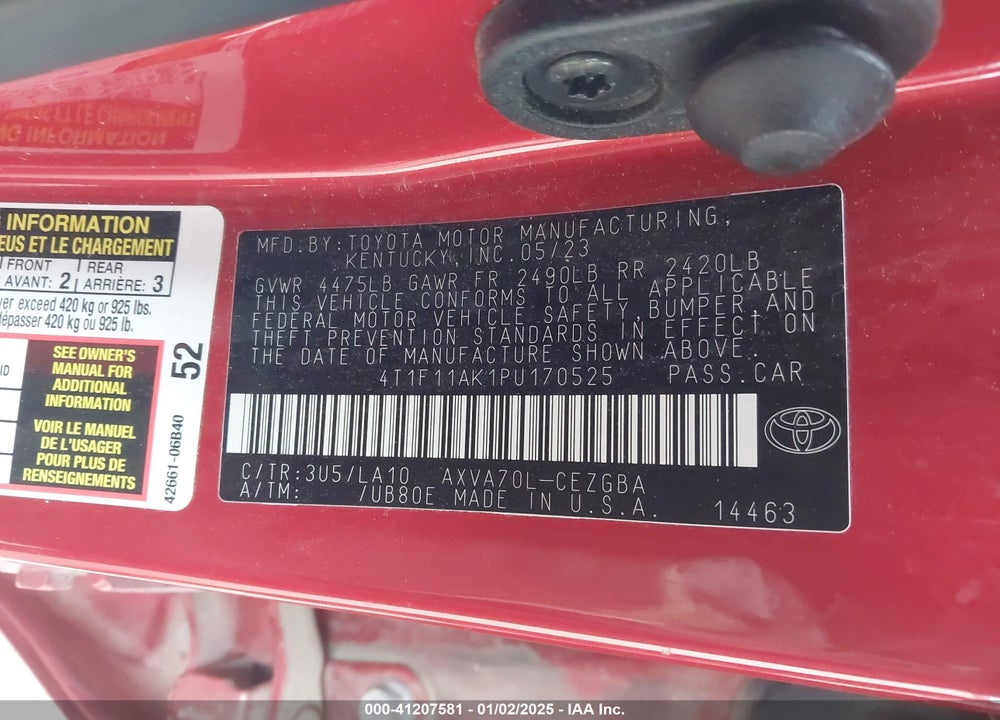2023 TOYOTA CAMRY VIN: 4T1F11AK1PU170525