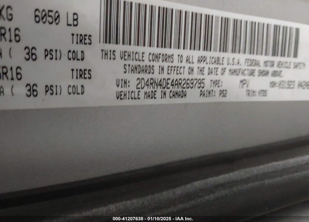 2010 DODGE GRAND CARAVAN SE VIN: 2D4RN4DE4AR269795