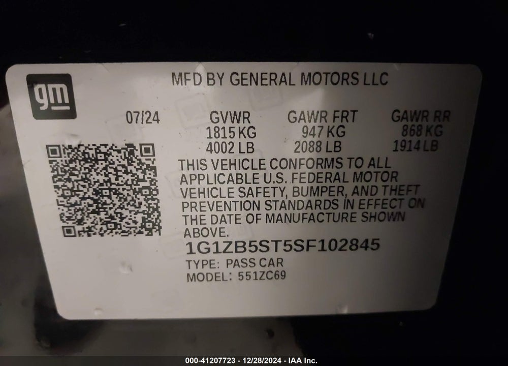 2025 CHEVROLET MALIBU VIN: 1G1ZB5ST5SF102845