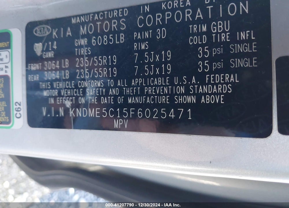 2015 KIA SEDONA SX LUXURY VIN: KNDME5C15F6025471