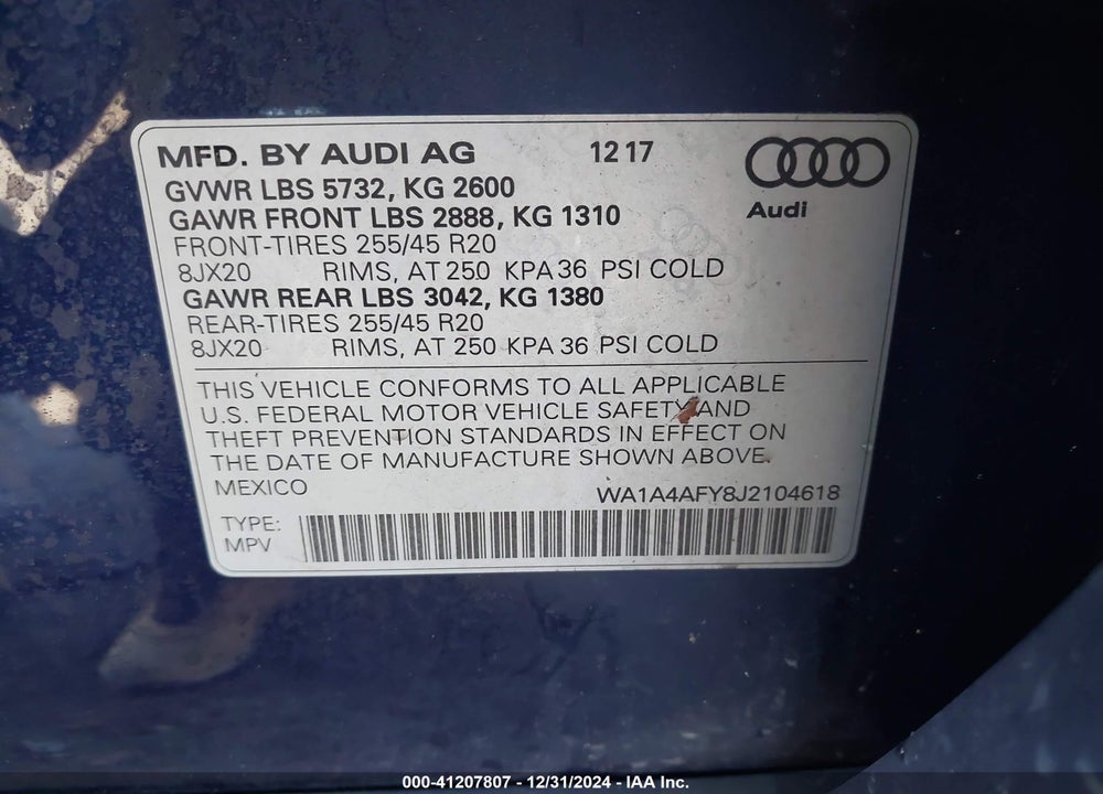 2018 AUDI SQ5 3.0T PREMIUM PLUS VIN: WA1A4AFY8J2104618