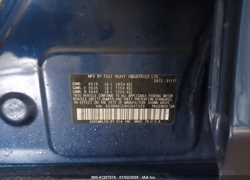 2017 SUBARU LEGACY 2.5I PREMIUM VIN: 4S3BNAC69H3047330