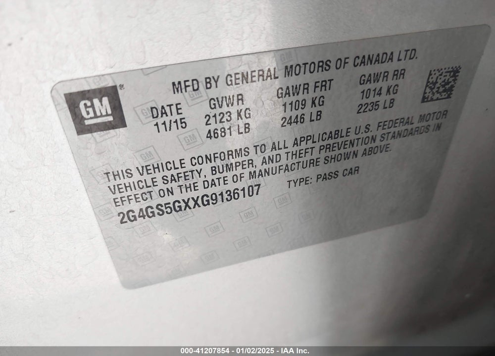2016 BUICK REGAL VIN: 2G4GS5GXXG9136107