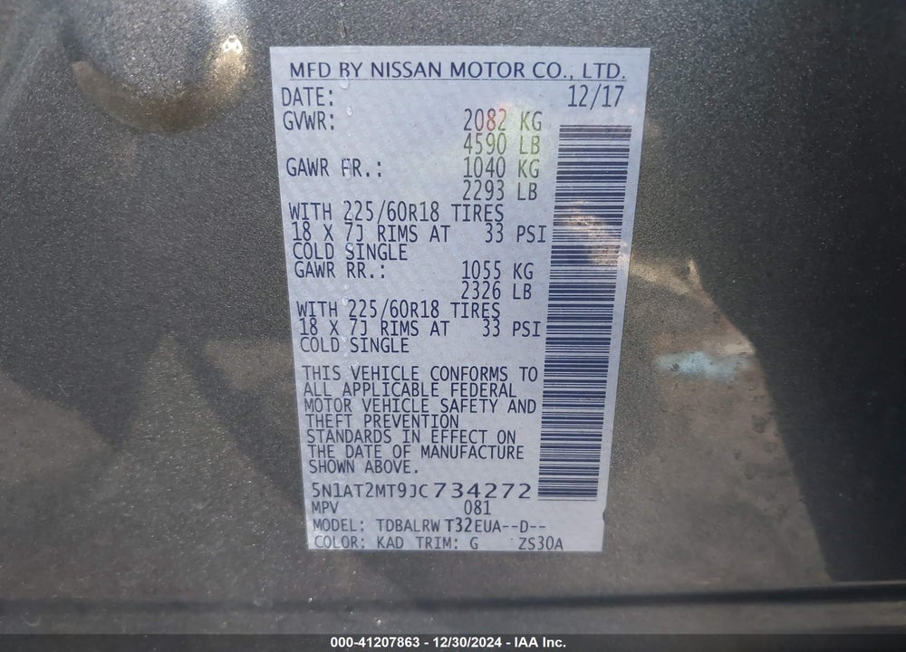 2018 NISSAN ROGUE SL VIN: 5N1AT2MT9JC734272